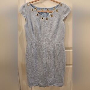 MAX MARA Size 12 Powder Blue Flax Linen Knee-length‎ Dress Wedding Guest Career
